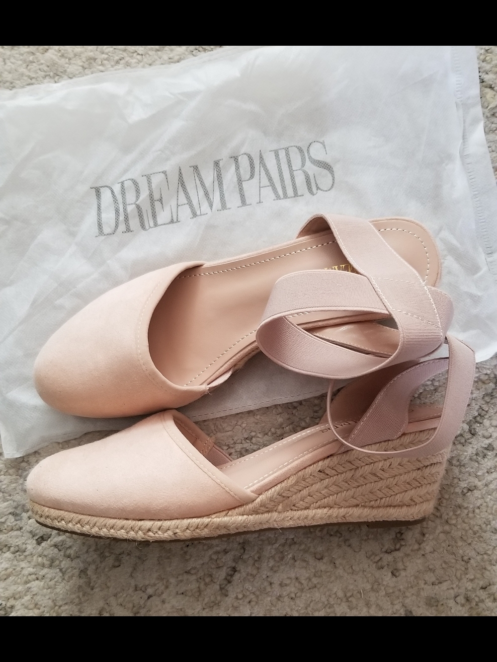 Dream Pairs Blush Pink Espadrille Wedge Ankle Tie Sandals NWOT